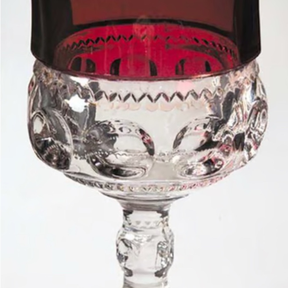 King's Crown Thumbprint Cranberry Flashed Glass Water Goblets - Picture 2 of 6